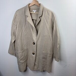 J.Jill Blazer Jacket Womens Size L Ivory 2 Button Cotton Linen Casual 3/4 Sleeve